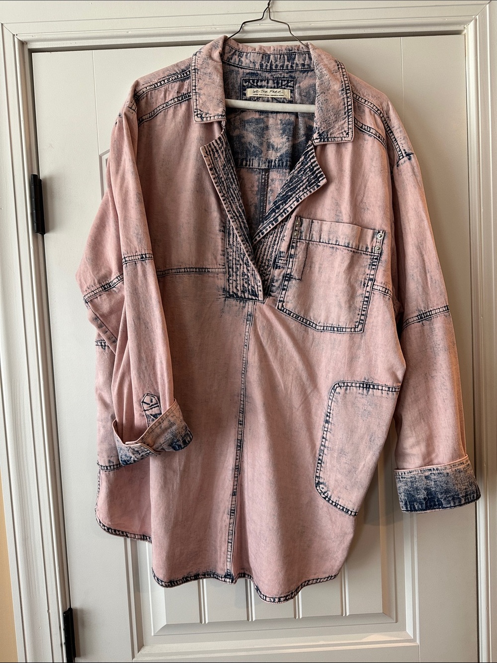 We The Free Acid Wash Pink and Blue Denim Jacket